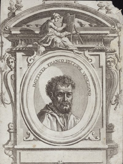Battista Franco Veneziano, født som Giovanni Battista Franco, en italiensk kunstner. Gravering Giorgio Vasari av Giorgio Vasari