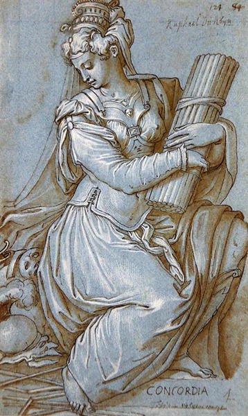 Concordia (penn, svart blekk og grå blyant på papir) av Giorgio Vasari