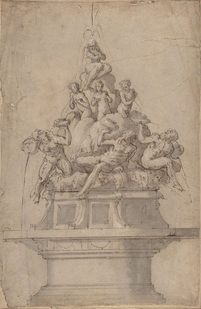Design for en fontene med elveguder og nymfer., 1511-74. av Giorgio Vasari