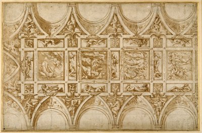 Design for refektortaket til Jesuit College i Cortona (penn og brunt blekk med lysebrun vask) av Giorgio Vasari