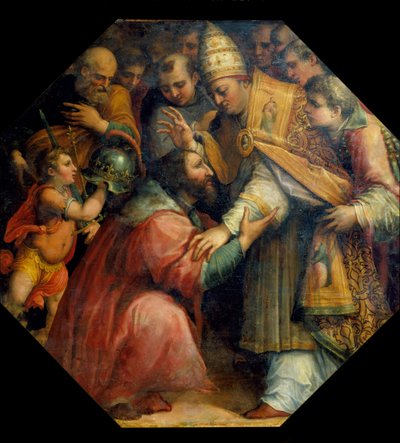 Møte mellom Francois I og Leon X i Bologna (Concordat of Bologna i 1517), ca. 1558-62 (olje) av Giorgio Vasari