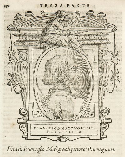Milan, Biblioteca Braidense, Vite de piv excellent, Giorgio Vasari 1568, Francesco Mazzuoli kalt Il Parmigianino av Giorgio Vasari
