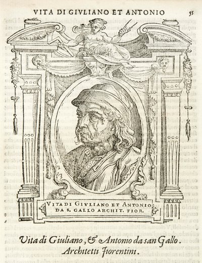 Milan, Biblioteca Braidense, Vite de piv excellent, Giorgio Vasari 1568, Giuliano og Antonio da Sangallo av Giorgio Vasari