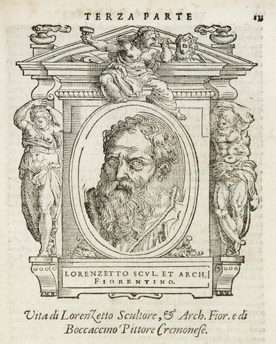 Milan, Biblioteca Braidense, Vite de piv excellent, Giorgio Vasari 1568, Lorenzo Lotti kalt Il Lorenzetto av Giorgio Vasari