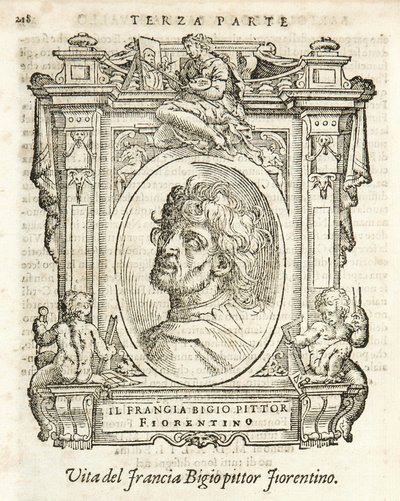 Milano, Braidense bibliotek, Vite de piv excellent, Giorgio Vasari 1568, Francesco di Cristofano kalt Il Franciabigio av Giorgio Vasari