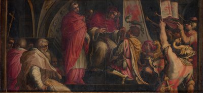 Pave Clemens IV overlater sitt emblem til kapteinene for Guelph-partiet, 1563-1565 av Giorgio Vasari
