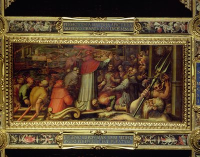 Pave Eugenius IV ankommer Livorno fra taket på Salone dei Cinquecento, 1565 (panel) av Giorgio Vasari
