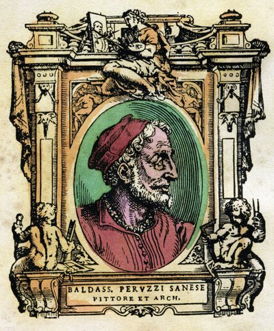 Portrett av Baldassarre Peruzzi (1481-1536) Sienesisk arkitekt og maler Gravering fra "The Lives" av Giorgio Vasari (1511-1574) 1568 © Fototeca Gilardi / Leemage av Giorgio Vasari