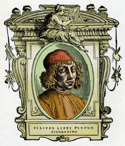 Portrett av Filippo Lippi (1406-1469) florentinsk maler. Xylografi fra "The life of painters" av Giorgio Vasari. av Giorgio Vasari