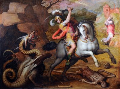 Saint George and the Dragon (St George and the Dragon) - Maleri av Giorgio Vasari (1511-1574), olje på lerret, ca. 1560 - Italiensk kunst av Giorgio Vasari