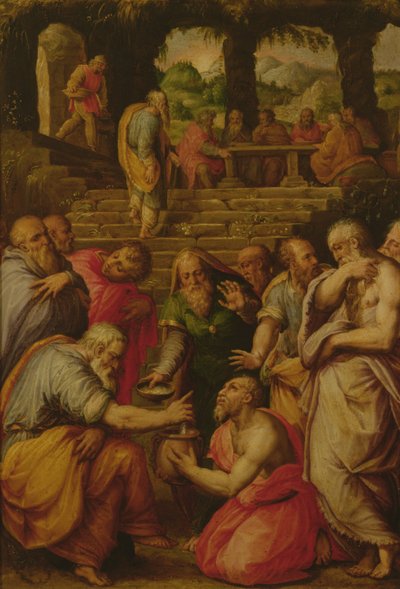 Miraklene til profeten Elisja (olje på panel) av Giorgio Vasari