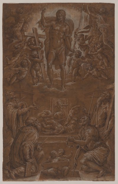 Den oppstandne Kristus tilbedt av hellige og engler av Giorgio Vasari