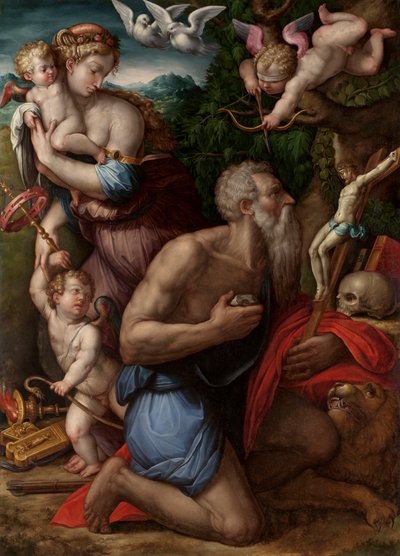Fristelsen til Saint Hieronymus. av Giorgio Vasari