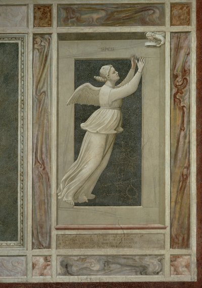 Hope, bevinget kvinneskikkelse som flyr mot en engel som vil lede henne til himmelen, av Giotto (1267-1337), detalj fra syklusen av fresker The Vices and Virtues av Giotto (c.1266-1337)