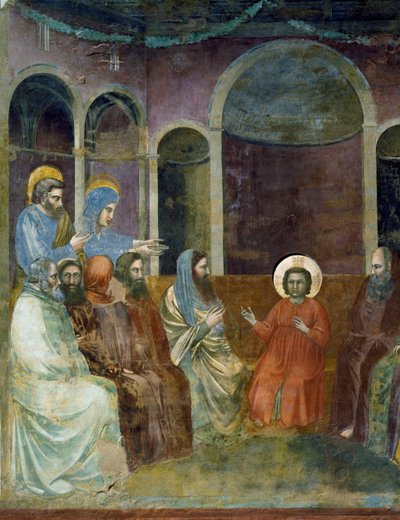 Jesus i tempelet blant leger, detalj fra Kristi liv og lidenskap, av Giotto av Giotto (c.1266-1337)