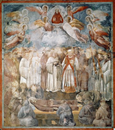 Begravelsen til Saint Francis of Assisi og verifiseringen av stigmaer - Fresco av Giotto (c.1266-1337)