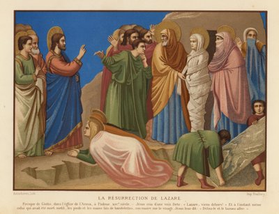 Raising of Lazarus (chromolitho) av Giotto di Bondone (after)