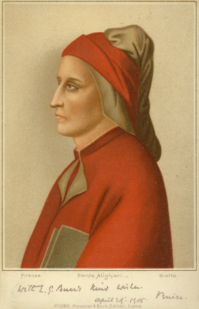 Dante Alighieri (c1265-1321), italiensk poet (chromolitho) av Giotto di Bondone