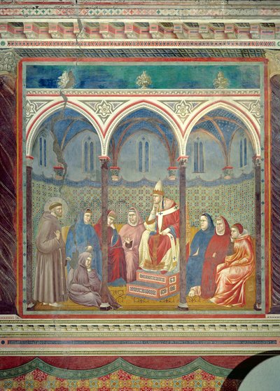 St. Frans forkynner en preken til pave Honorius III, 1297-99 av Giotto di Bondone