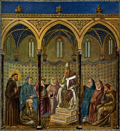 Den hellige Frans av Assisi forkynner for pave Honorius III av Giotto di Bondone