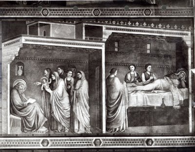 Fødselen til døperen Johannes og hans far Sakarias skriver navnet hans av Giotto di Bondone