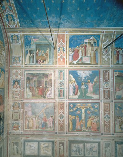 Utsikt over freskene på venstre vegg, ca. 1303-05 (etter restaurering) av Giotto di Bondone