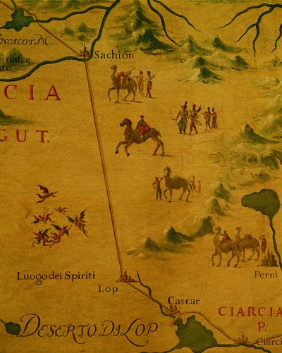 Lop-ørkenen og hjemmet til ånder og spøkelser slik Marco Polo krysset den av Giovan Battista Ramusio