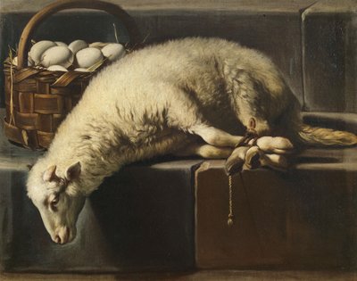 A ligated lamb besides a basket of eggs Allegory of Easter, Second Half of the 17th cen..    1185023   no       norwegian Successfully Translated  Original: Feeding Mule - Front, from Die Zweite Thierfolge Translat: Feeding Mule - Front, from Die Zweite Th av Giovan Battista Recco