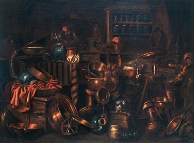 Alkymistens laboratorium, maleri av Gian Domenico Valentino (1630-1708), Italia av Giovan Domenico Valentino