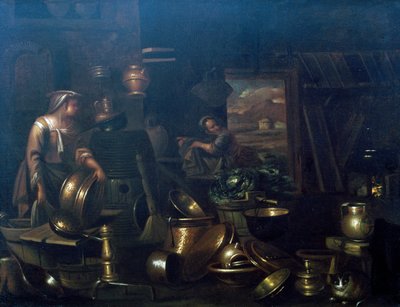 Innvendig kjøkken, av Gian Domenico Valentino (1630-1708) av Giovan Domenico Valentino