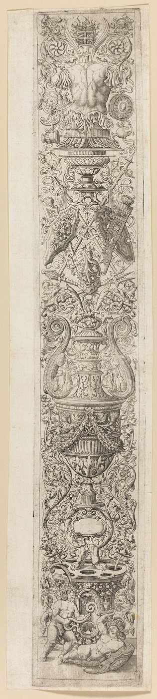To barn med hjelmer, plate tre av tolv ornamentpaneler av Giovan Pietro Birago