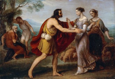 Møte mellom Jacob og Rachel, av Giovanni Carnovali kjent som Piccio (1804-1873), olje på kobber, 38x53 cm av Giovanni Carnovali