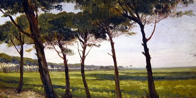 A Line of Old Pines (olje på panel) av Giovanni Costa