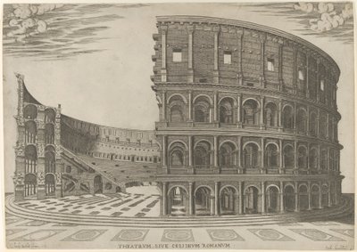 Utsnitt og høyde av Colosseum i Roma, 1581. av Giovanni Ambrogio Brambilla