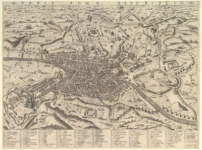 Mirror of Roman Magnificence: Utsikt over det moderne Roma fra vesten, 1590. av Giovanni Ambrogio Brambilla