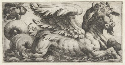 Bevinget sjøokse med fippskjegg Frisere med sjømonstre (serietittel) av Giovanni Andrea Maglioli