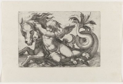 Putto rir på sjøhest av Giovanni Andrea Maglioli