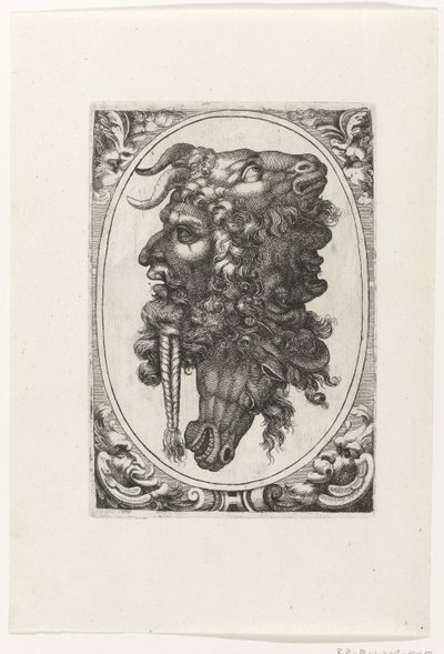 Sammensatt av to ansikter, et hestehode og et geitehode av Giovanni Andrea Maglioli