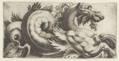 Sjøhest med bladformede finner og fippskjegg Frisere med sjømonstre (serietittel) av Giovanni Andrea Maglioli