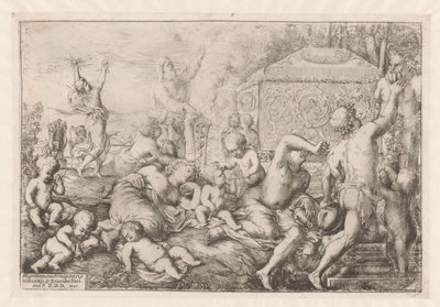 Bacchanal met altaar, faun og Silenus av Giovanni Andrea Podesta