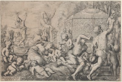 Bacchanal med alter, faun og Silenus av Giovanni Andrea Podesta