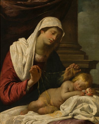 Madonnaen med sovende barn, ca. 1618-69 (olje på lerret) av Giovanni Andrea di (attr. to) Ferrari