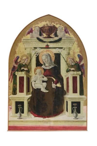 Madonna og barnet tronende med engler, ca. 1455–60 (cuspidat panel) av Giovanni Angelo d