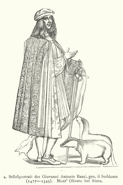Selvportrett av den italienske renessansekunstneren Il Sodoma (Giovanni Antonio Bazzi) (gravering) av Giovanni Antonio Bazzi (after) Sodoma