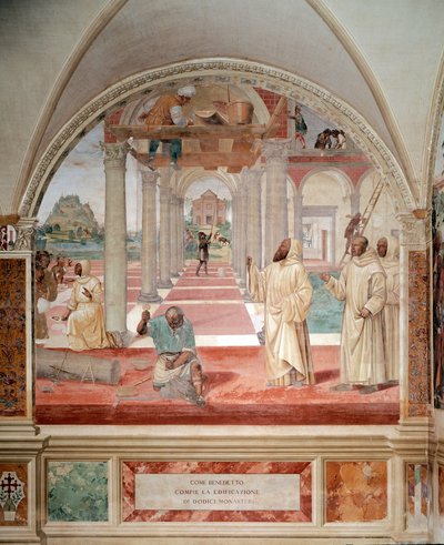 Benedikt bygde tolv klostre freskomaleri av klosteret produsert av Antonio Bazzi dit il Sodoma (1477 - 1549) som forteller om livet til Saint Benedict of Nursie (480 - 567) grunnlegger av Benediktinerordenen 1503 - 1508 Abbey of Monte Florto Maggiore av Giovanni Antonio Bazzi Sodoma