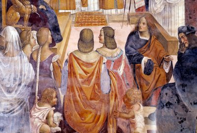 Benedict ekskommuniserte to nonner og frikjenner dem etter deres død. Detail Cloister fresco av Antonio Bazzi dit il Sodoma (1477 - 1549) som forteller om livet til Saint Benedict of Nursie (480 - 567) grunnlegger av Benediktinerordenen 1503 - 1508 Abbey o av Giovanni Antonio Bazzi Sodoma
