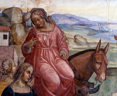 Benedikt forlot sin fars hus og dro til Roma for å studere Detalj av tjeneren til Benoit, Cyrilla - Fresco of the cloitre realisert av Antonio Bazzi dit il Sodoma (1477-1549) som forteller om livet til Saint Benedict of Nursia (480 - 567) grunnlegger av or av Giovanni Antonio Bazzi Sodoma