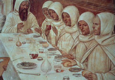 St. Benedict etter å ha fått rikelig med mel og matet munkene, detalj fra St. Benedikts liv av Giovanni Antonio Bazzi Sodoma