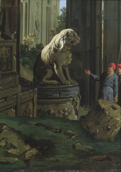 Detalj av "Capriccio med motiver fra Padua", ca. 1756 av Giovanni Antonio Canal