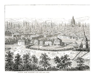 London fra Islington City og East End. Fra en visning av Canaletti, utgitt 1753 av Giovanni Antonio Canal